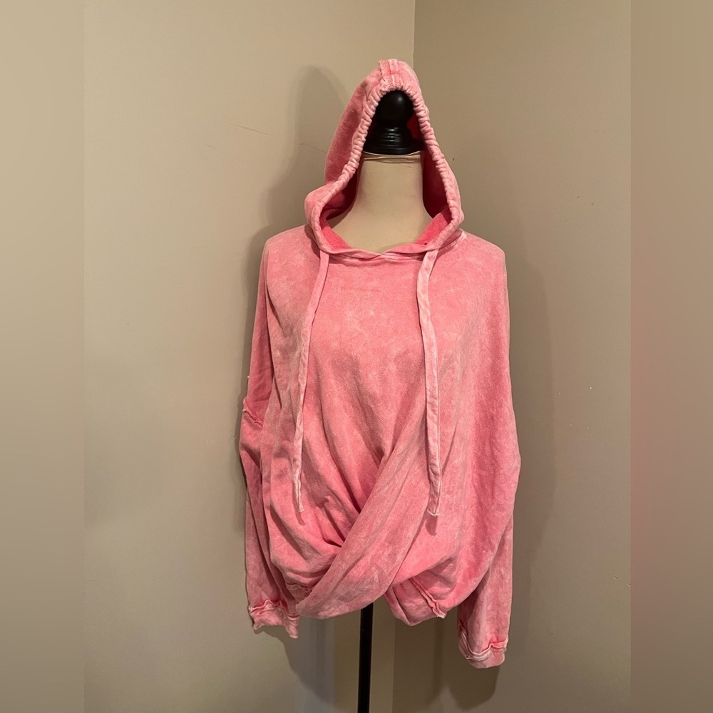 J. Her Oversized Washed Pink Hooded Drape Front Hoodie